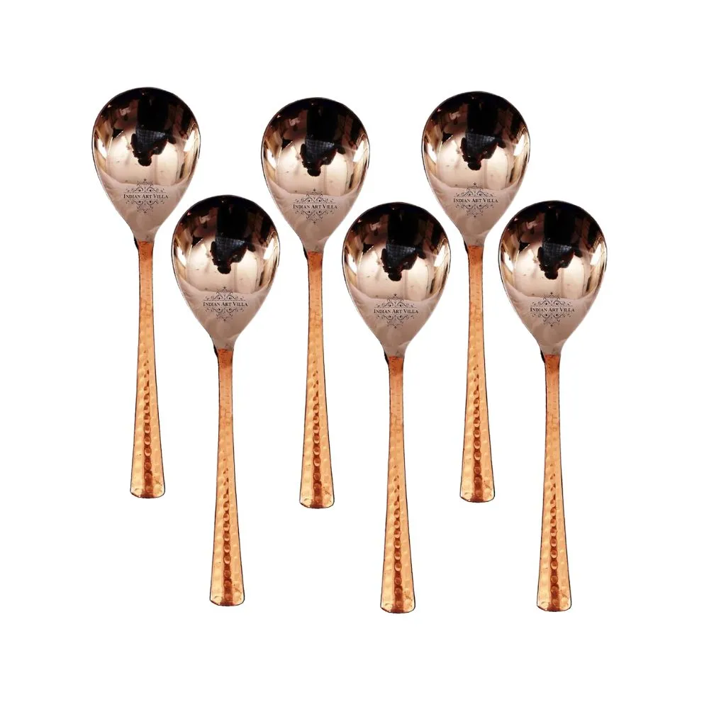 Indian Art Villa Steel Copper Rice Spoon | Pack of 6