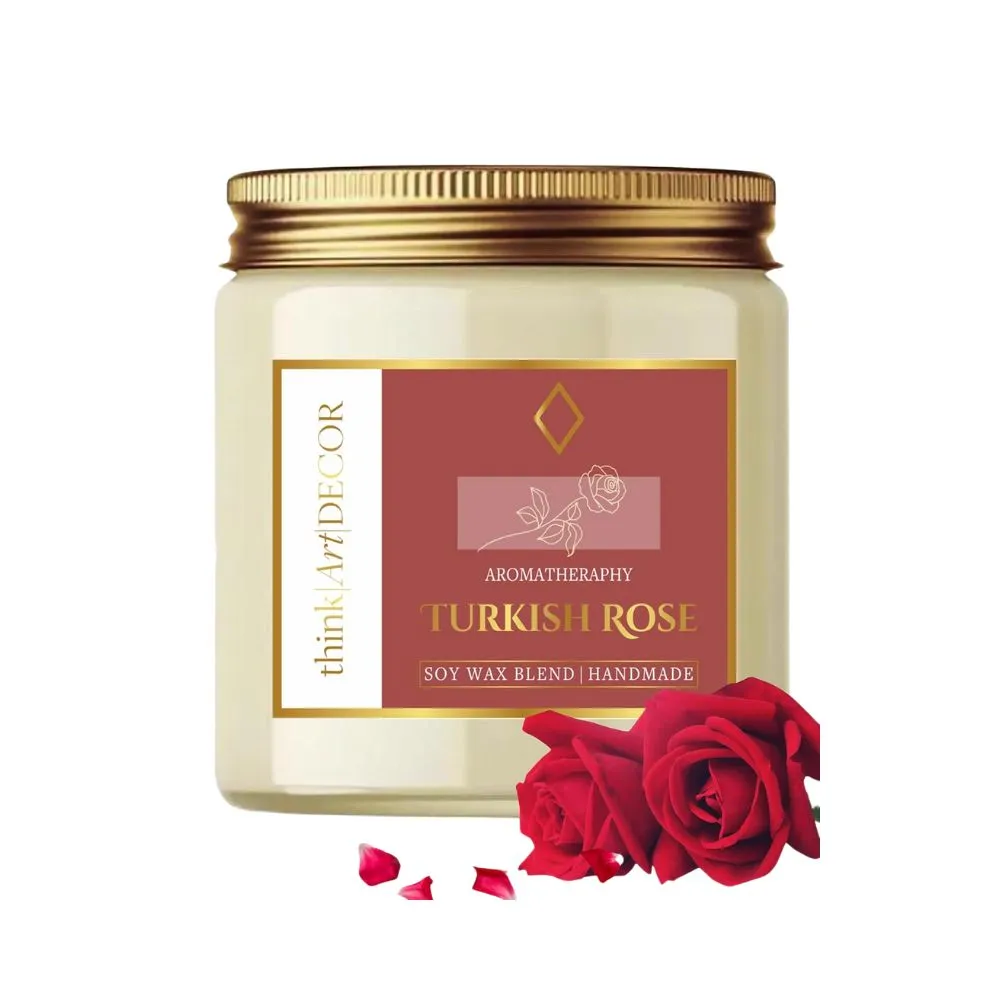 ThinkArtDecor Soy Wax Scented Candles for Home Decoration Aesthetic Glass Jar Aroma Therapy Candle (Turkish Rose) | 450 g