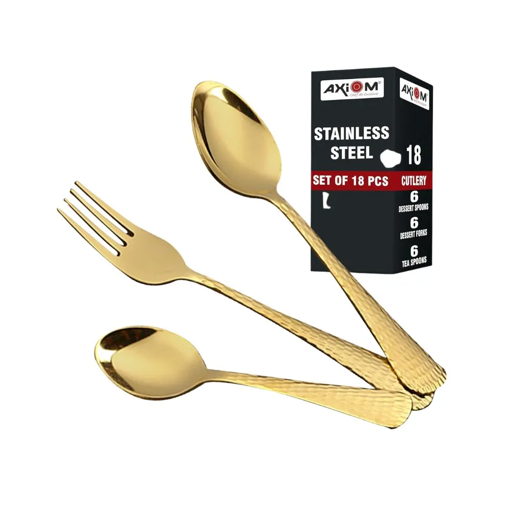 Stainless Steel Golden Cutlery Set | 18 Pieces Luxurious Spoons & Forks