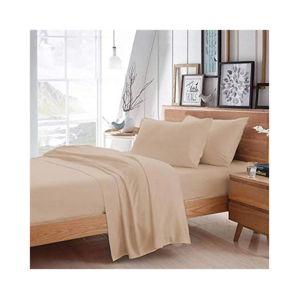 Indian Kingdom Beige Organic Cotton Bedsheet with 2-Pillow Covers