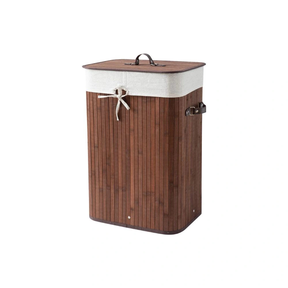 Foldable Bamboo Laundry Basket Hamper with Lid | Large – 81 Liter (Coffee Brown)