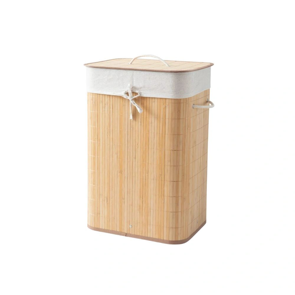 Foldable Bamboo Laundry Basket Hamper with Lid | Large – 81 Liter (Light Brown)