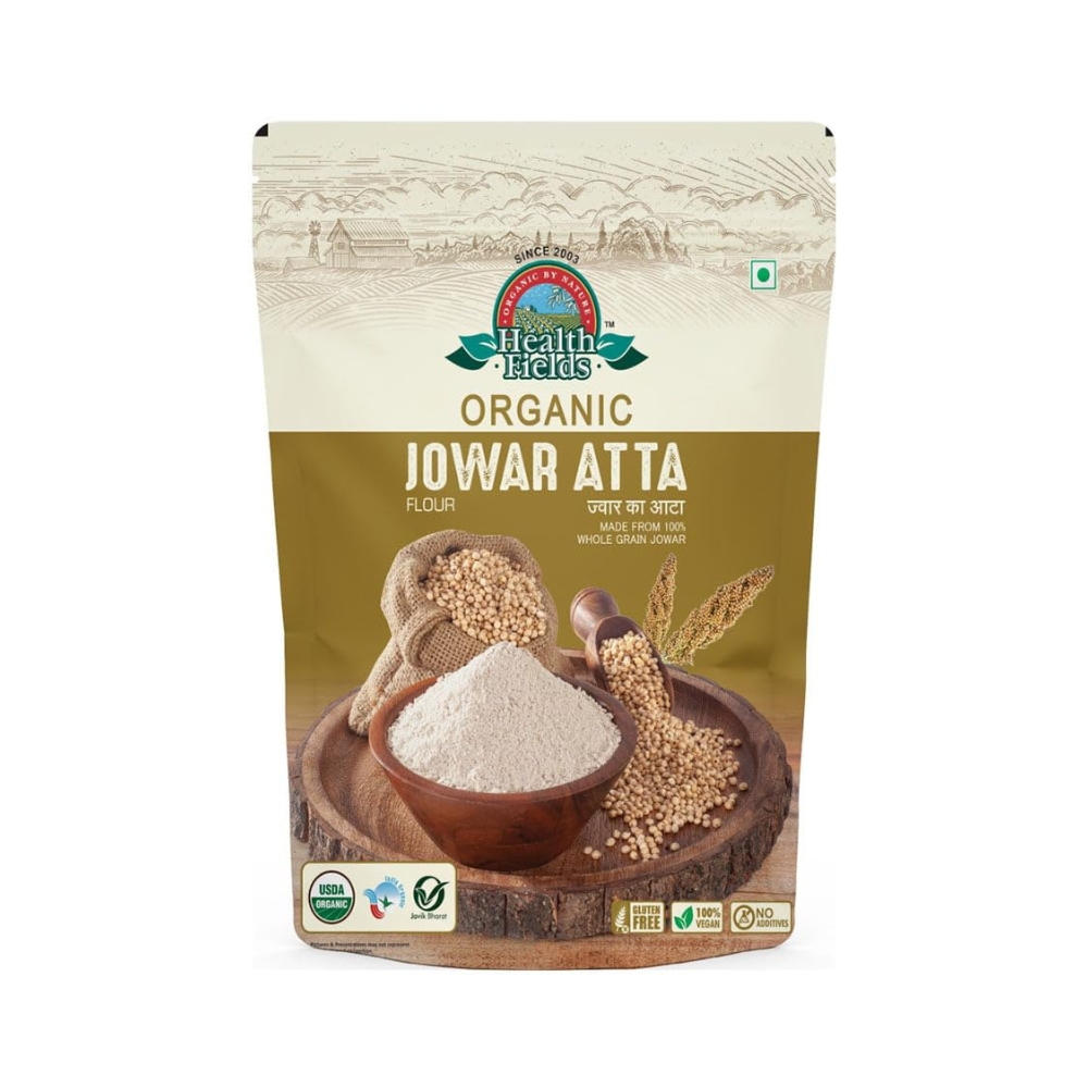 Health Fields Organic Sorghum Flour (Jowar Atta) No Added Salt, Sugar or Preservatives | (500 g X 3pcs)