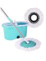 Zureni Bucket Quick Spin Mop with 2 Microfiber Wet Dry Mophead Floor Cleaning pocha Extendable Handle Removable Wringer 360° Floor Cleaner Mopping Set | 1 kg