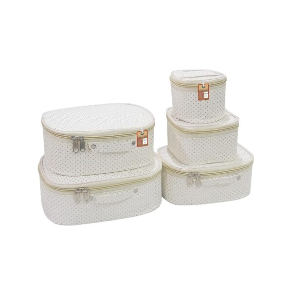 Atorakushon Fabric Dotted Cream Makeup Storage Box