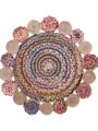 Homestic Handmade Braided Area Rug|Organic Natural Jute Multi Circle Border Door Mat | 400 g