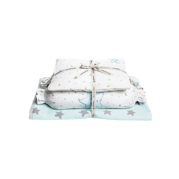 Masilo Organic Cotton Mini Crib Set Combo Includes Cot Bedding Essential for Infants, Soft & Comfortable Newborn Baby Gift - Star Blue | 654 g