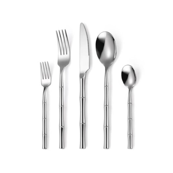 Bleqys 5-Piece Silverware Set, Modern Flatware Cutlery Set, Elegant Tableware Set for 1, Dinner Knives/Spoons/Forks, Mirror Polished, Dishwasher Safe (1, Silver) | 400 g